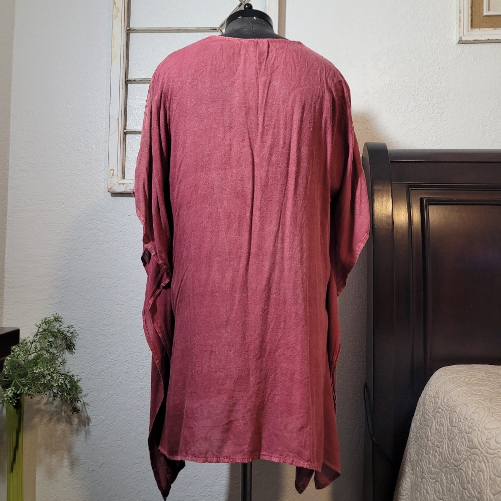 NWT Beach by Exist Rose Pink Embroidered Tunic Top One Size Boho Beach - Picture 4 of 8